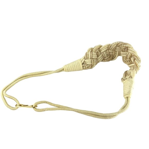 Vintage Cream and Gold Metalic Braided Rope with Faux Pearls Belt, 40" - Picture 5 of 6